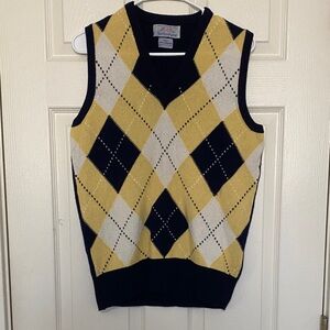Ballantyne Yellow and Black Argyle V-Neck Sweater